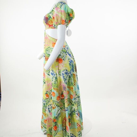 STAUD Coliseum Cutout Puff Sleeve Linen Maxi Dress in Capri Tree - Picture 4 of 5